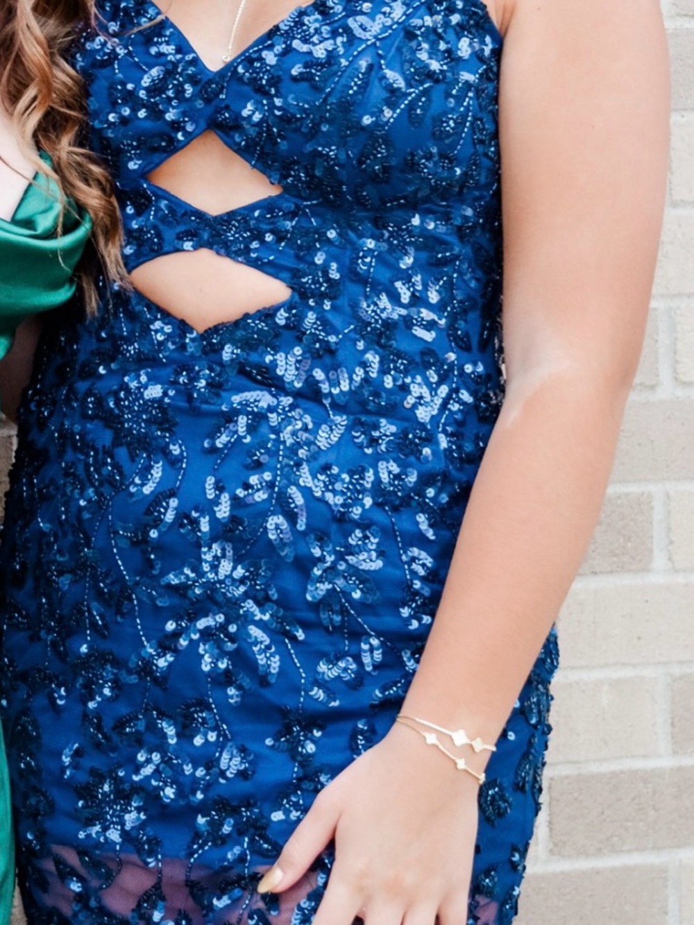 Primavera Couture Royal Blue Sequined Cutout Prom Gown